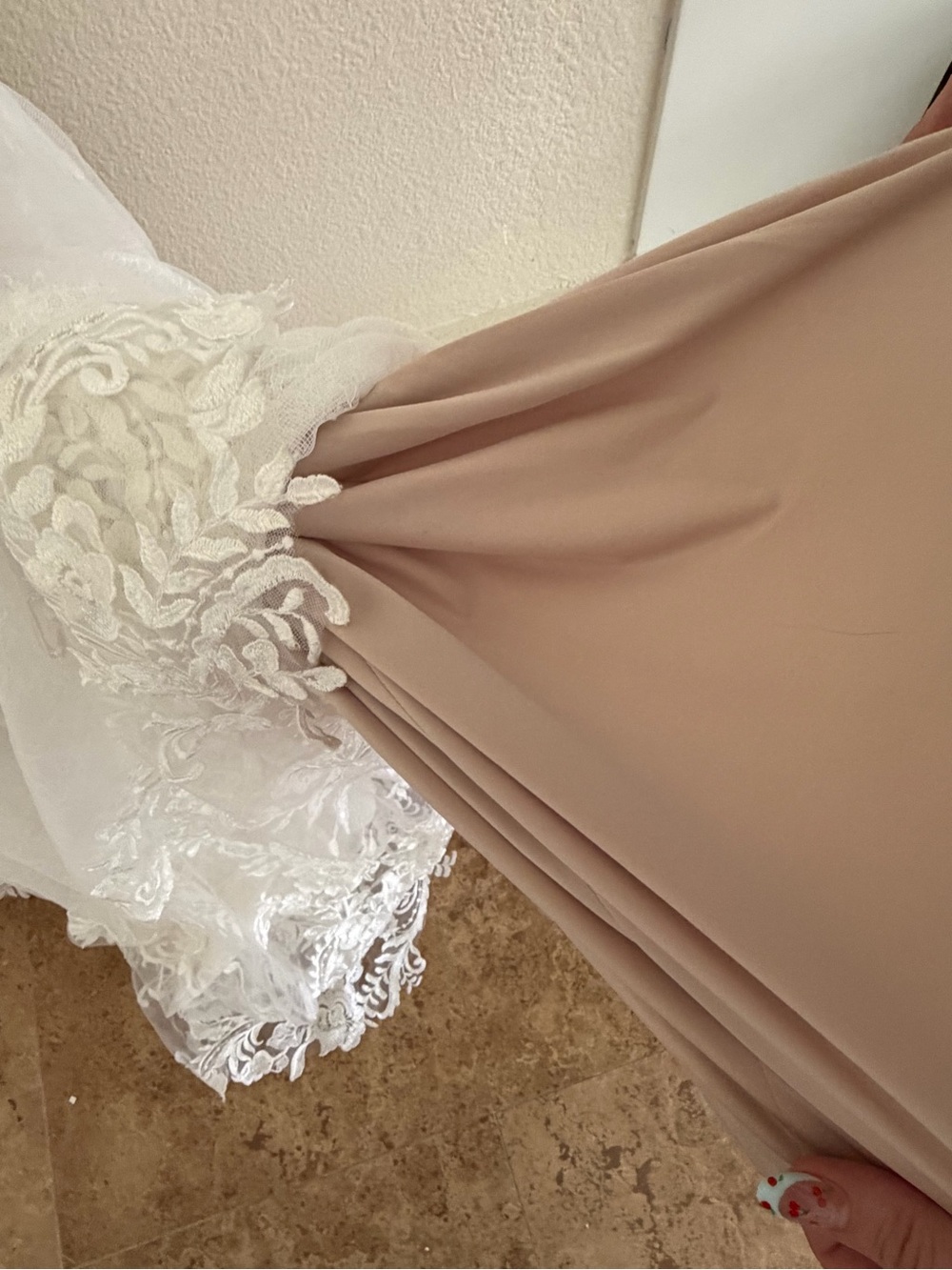 Off-the-Shoulder Lace Fit-and-Flare Wedding Gown - White - Picture 10 of 16